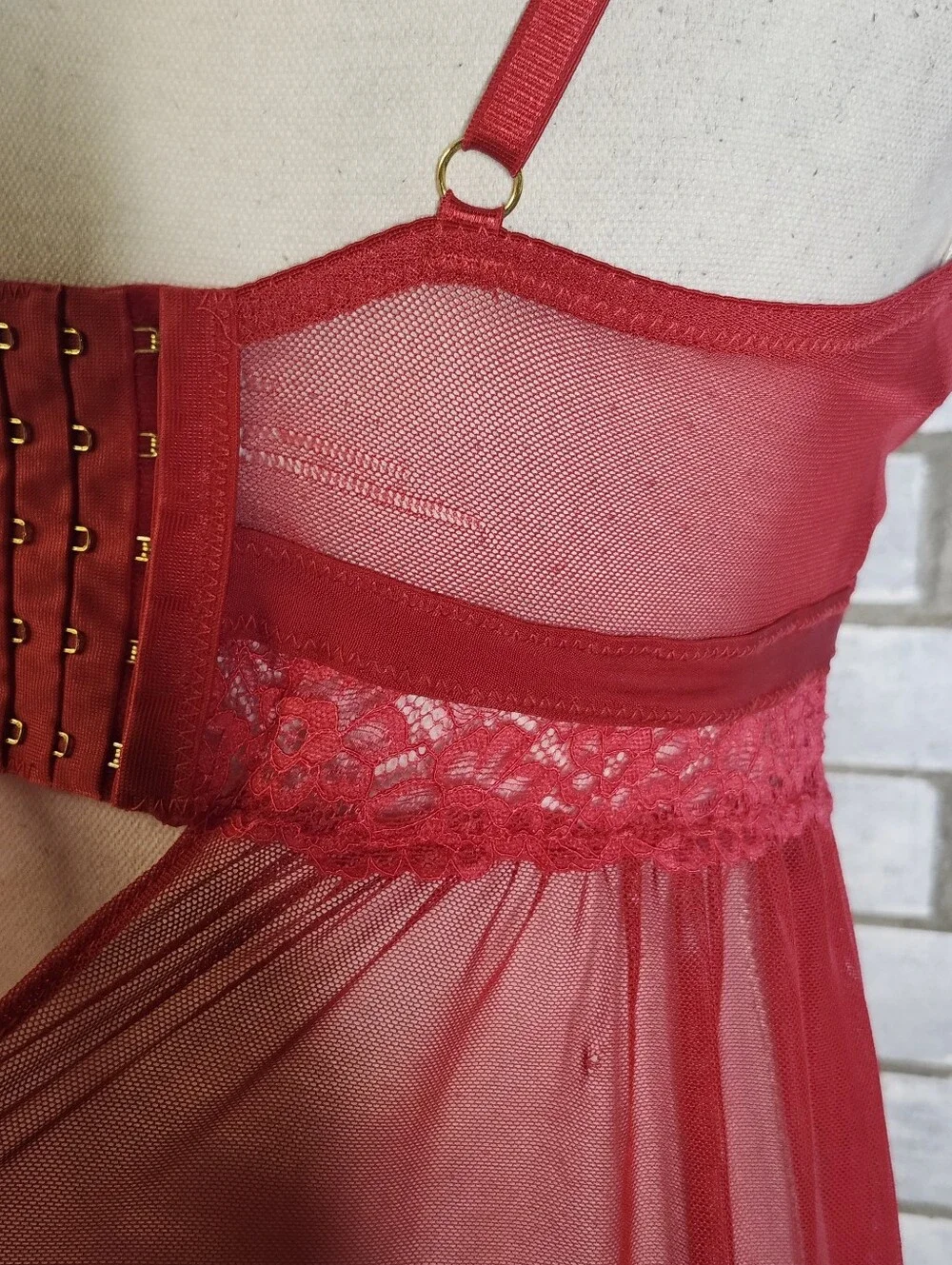 • Daisy Fuentes Women's Sheer Sexy Lace Mesh Chemise Teddy Size XL Red Flaws*